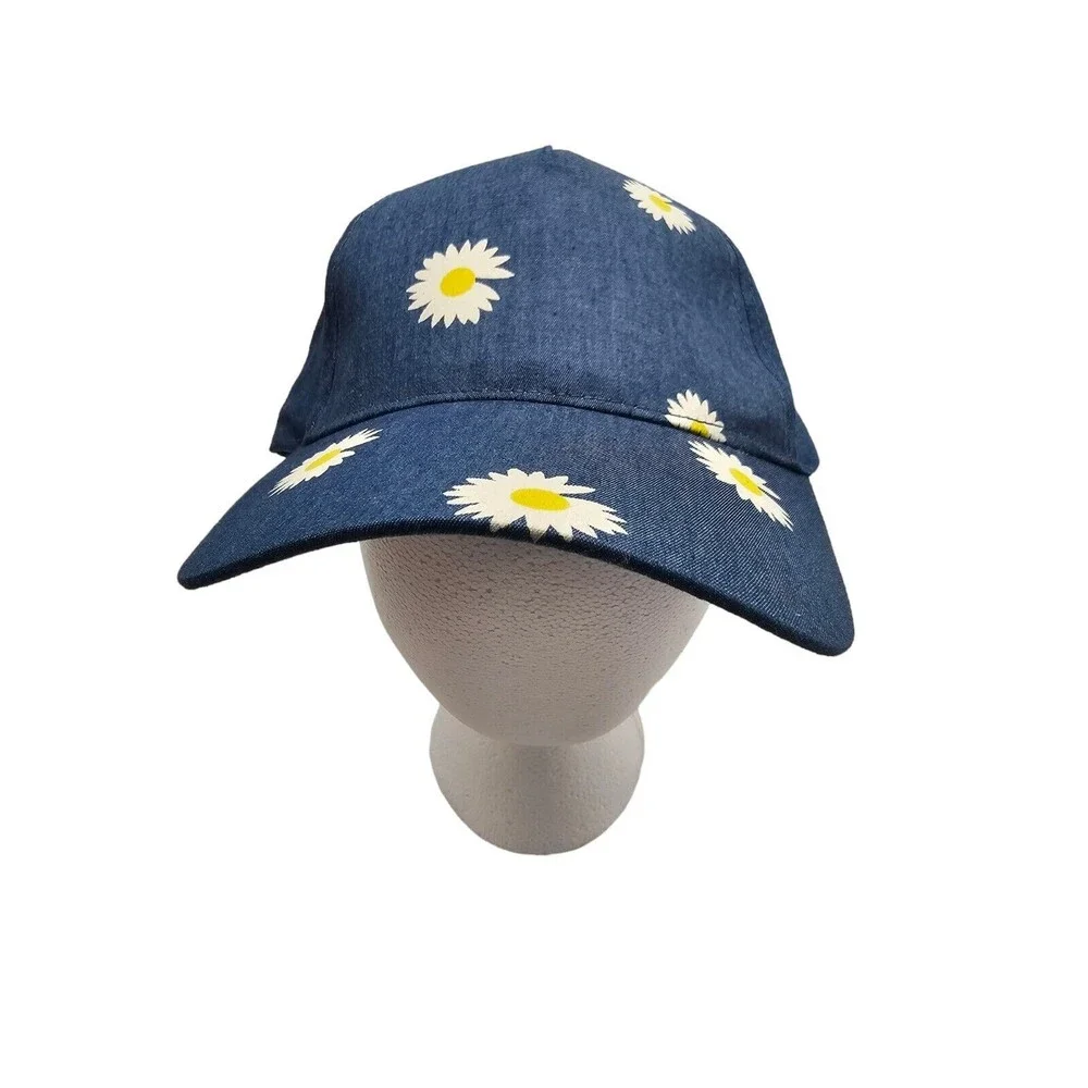 Denim Like Daisy Flower Baseball Cap Hat Blue  Yellow White‎ Adjustable